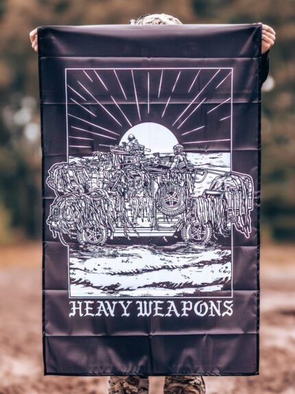 Flag featuring design of a heavy weapons platoon with two vehicles and a mounted .50 caliber gun