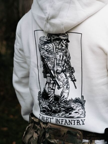 Light Infantry Hoodie detail, military apparel by The Trace