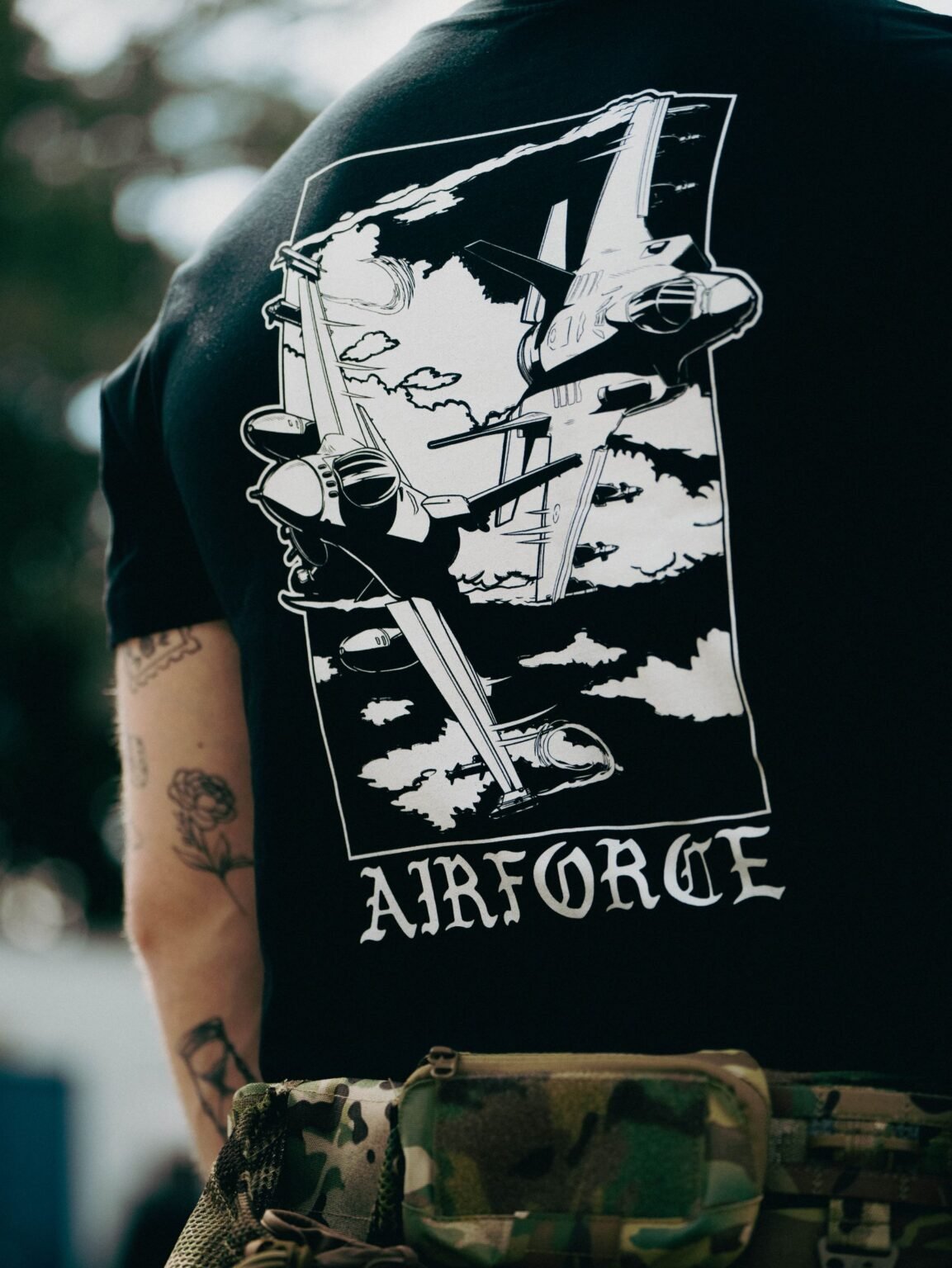 Lightweight t-shirt featuring an F-16 and F-35 in flight, paying tribute to speed, precision, and power