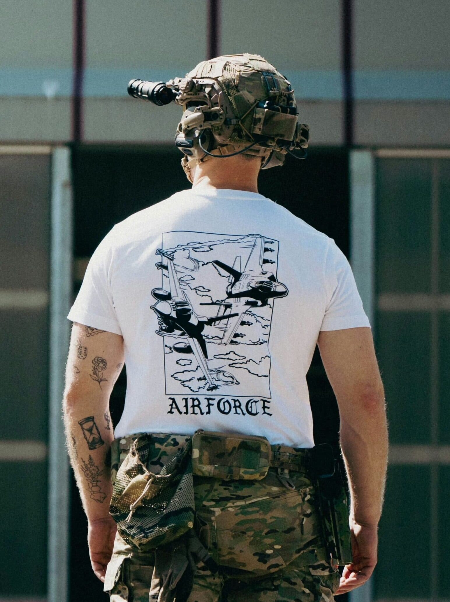 Lightweight t-shirt featuring an F-16 and F-35 in flight, paying tribute to speed, precision, and power