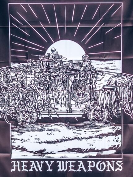 Flag featuring design of a heavy weapons platoon with two vehicles and a mounted .50 caliber gun