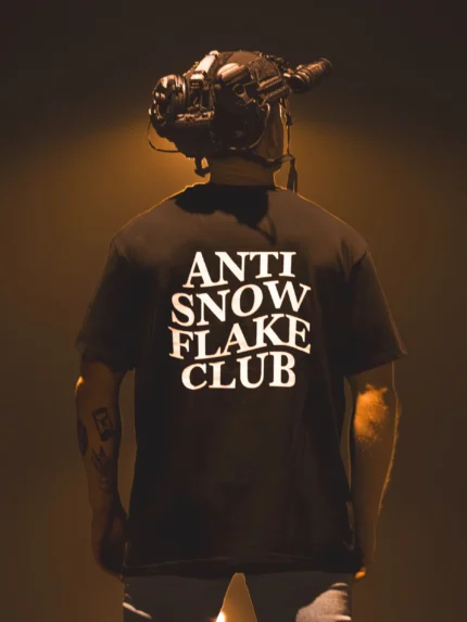 the trace apparel collection featuring a text saying anti snow flake club