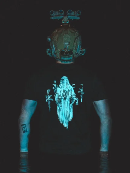 the trace halloween collection featuring a ghost with hovering weapons around him