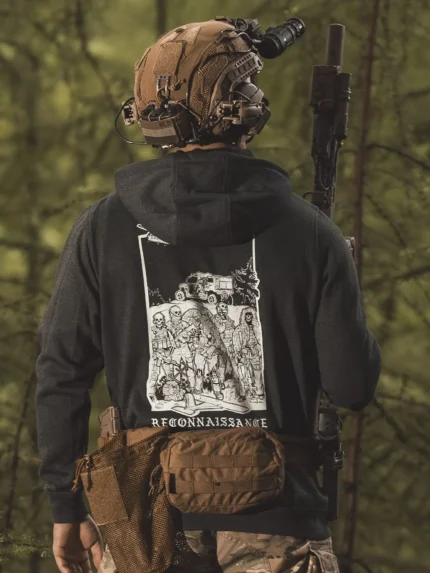 the trace apparel collection featuring a military reconnaissance group standing next to their equipment