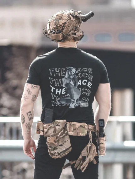 the trace apparel collection featuring one of their cool designs showcasing a woman with military helmet