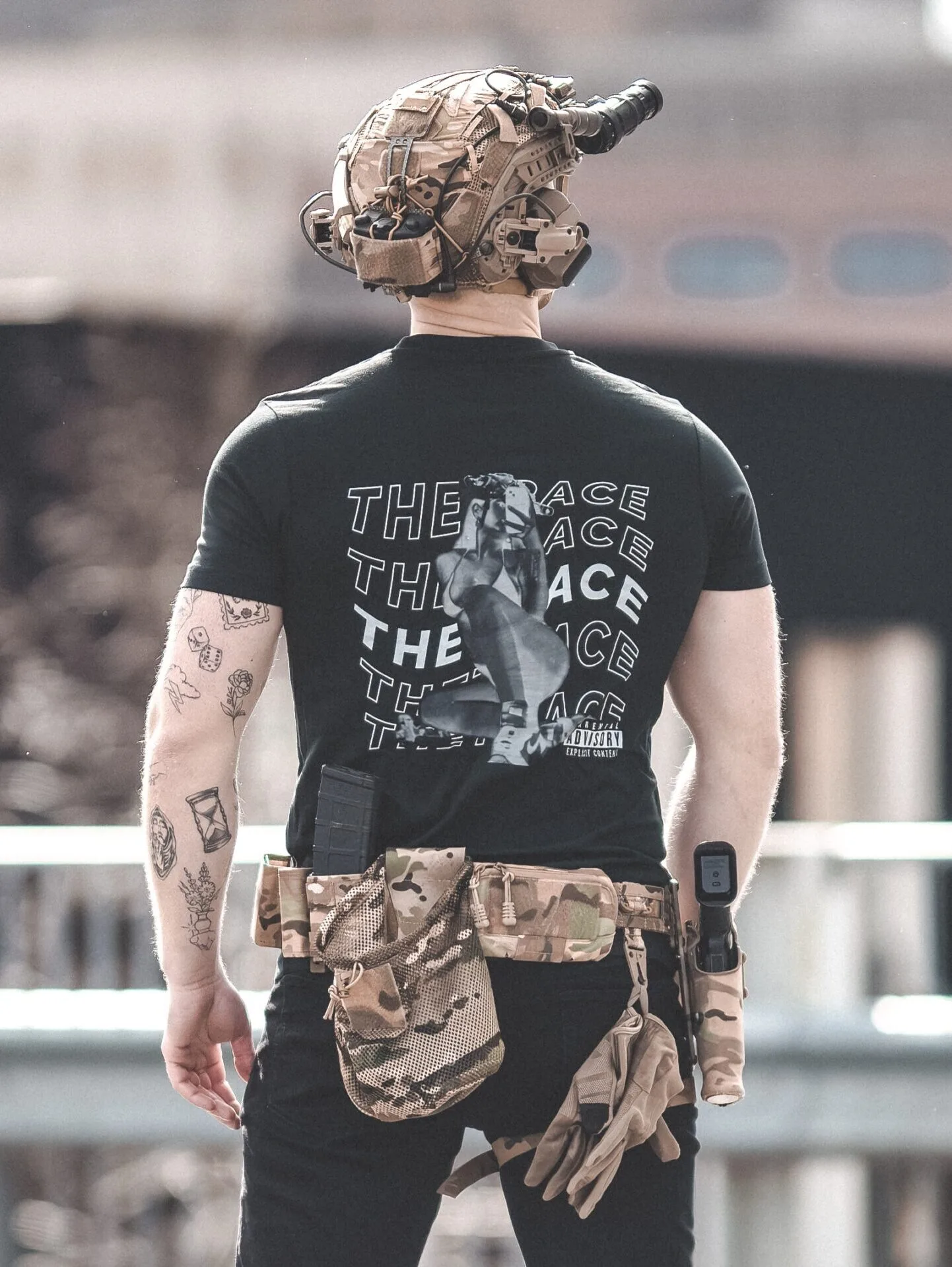 the trace apparel collection featuring one of their cool designs showcasing a woman with military helmet
