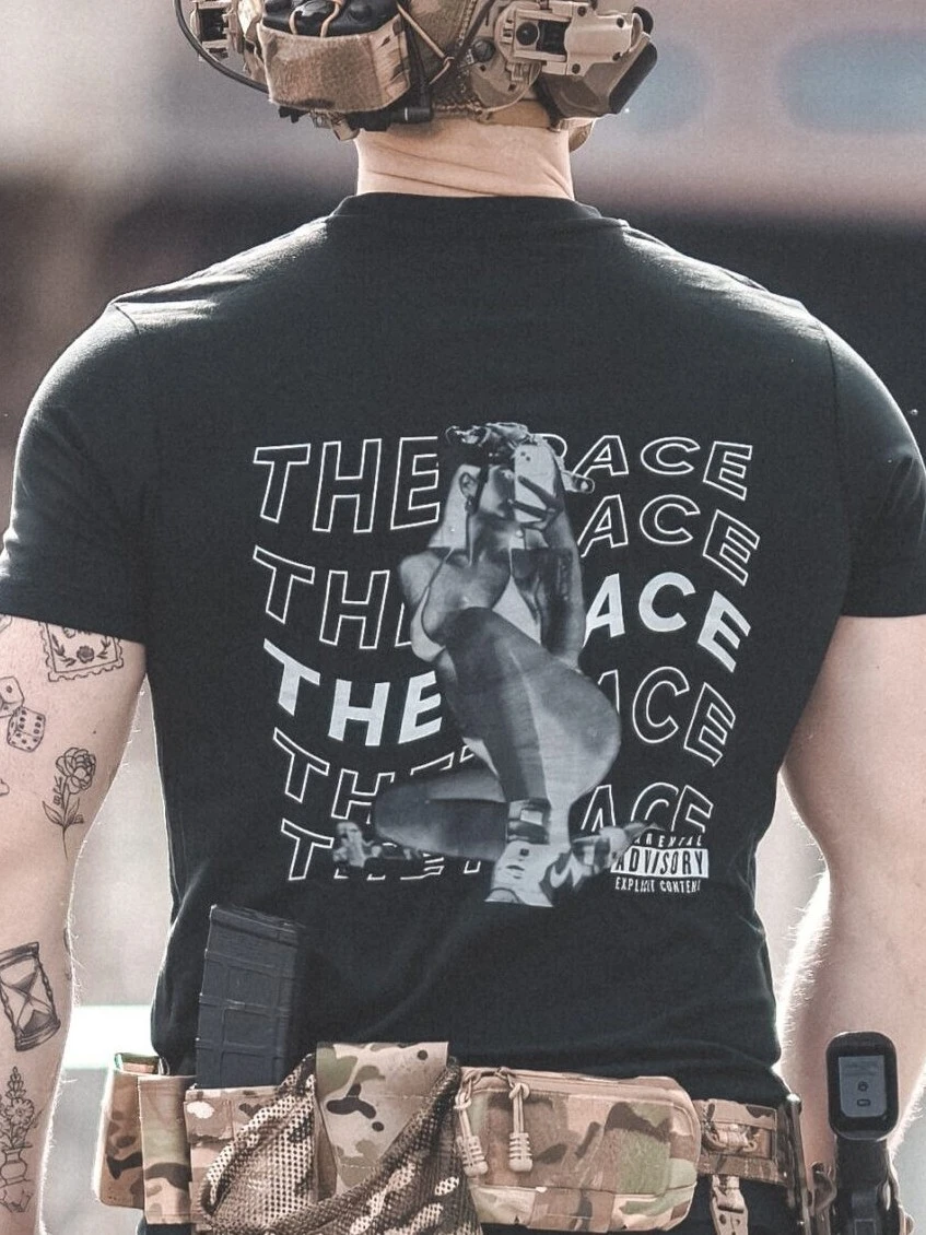 the trace apparel collection featuring one of their cool designs showcasing a woman with military helmet