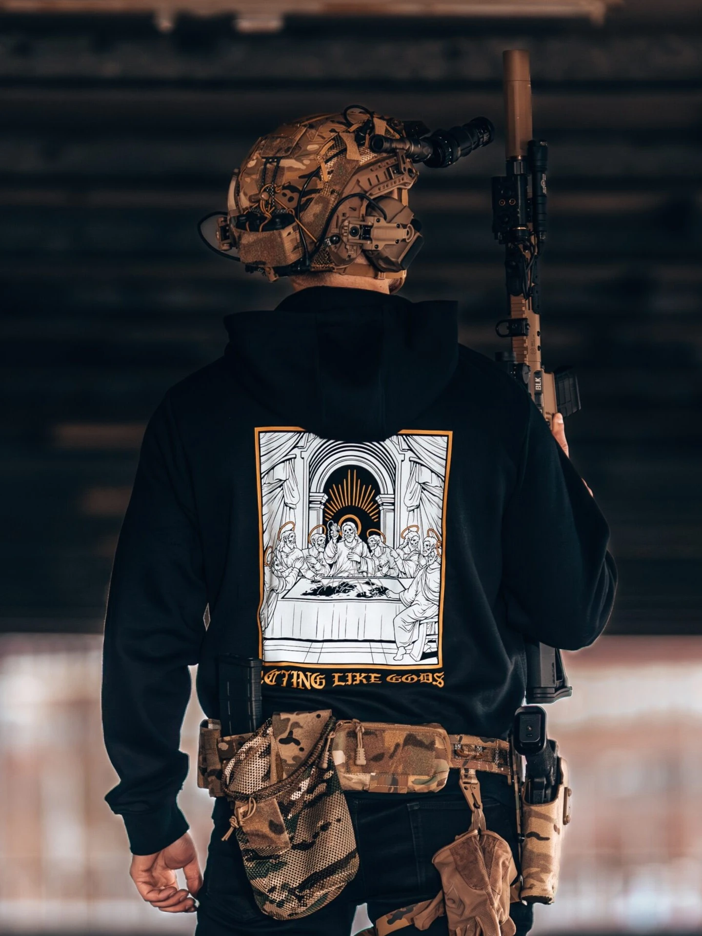 the trace apparel collection featuring a group of people acting like gods arguing what countries they want to nuke