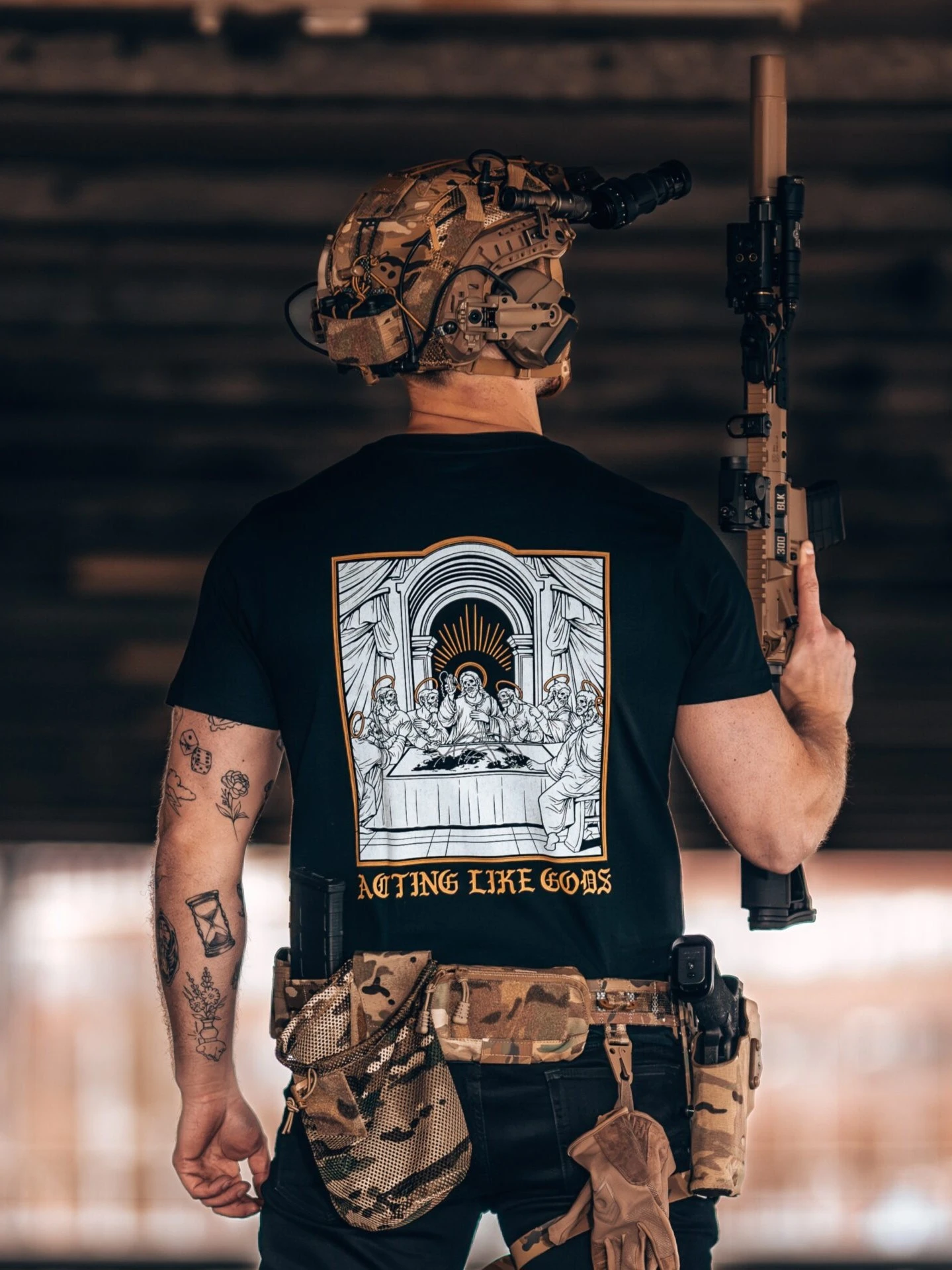 the trace apparel collection featuring a group of people acting like gods arguing what countries they want to nuke