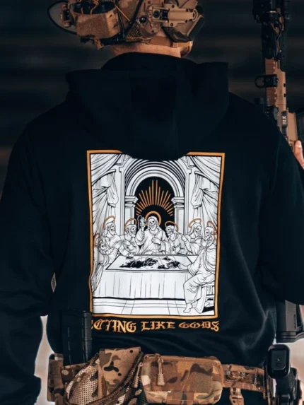 the trace apparel collection featuring a group of people acting like gods arguing what countries they want to nuke