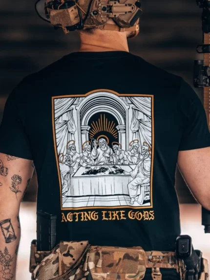 the trace apparel collection featuring a group of people acting like gods arguing what countries they want to nuke