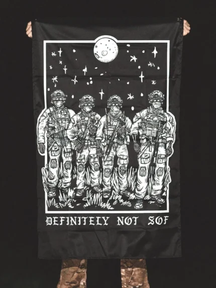 white hoodie from The Trace featuring a special operations force with a text saying definitely not sof