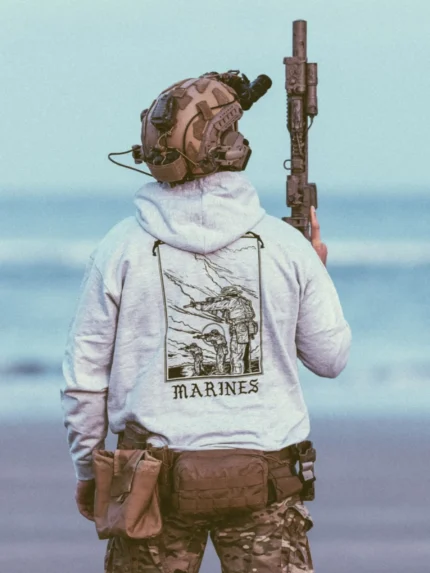the trace apparel collection featuring marines standing partly in the water