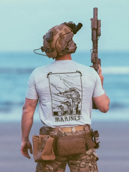 the trace apparel collection featuring marines standing partly in the water
