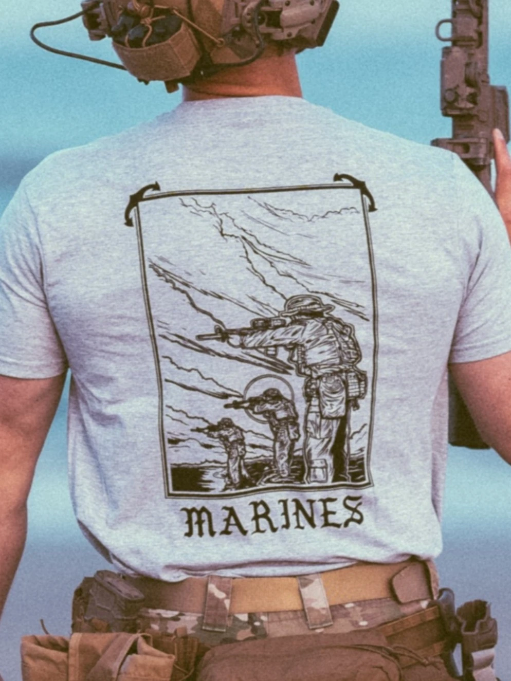 the trace apparel collection featuring marines standing partly in the water