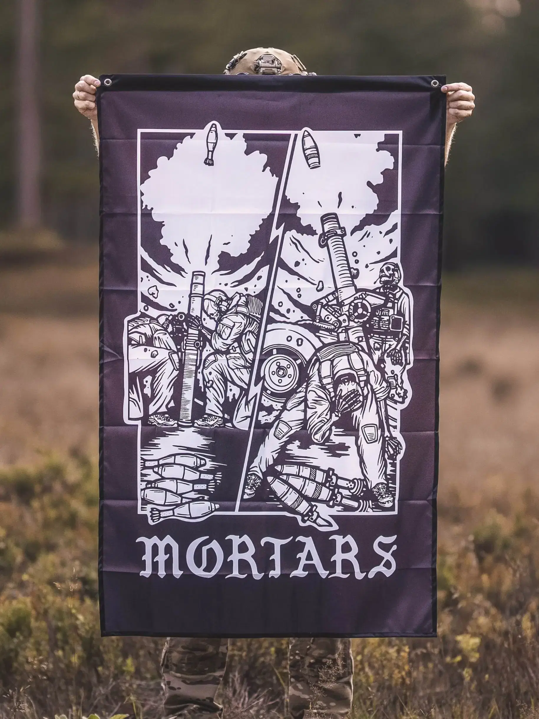 the trace apparel collection featuring guys firing a 81mm mortar and a 120mm mortar