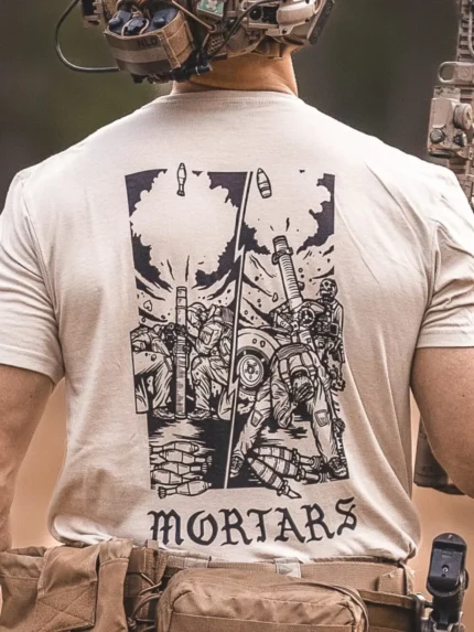 the trace apparel collection featuring guys firing a 81mm mortar and a 120mm mortar