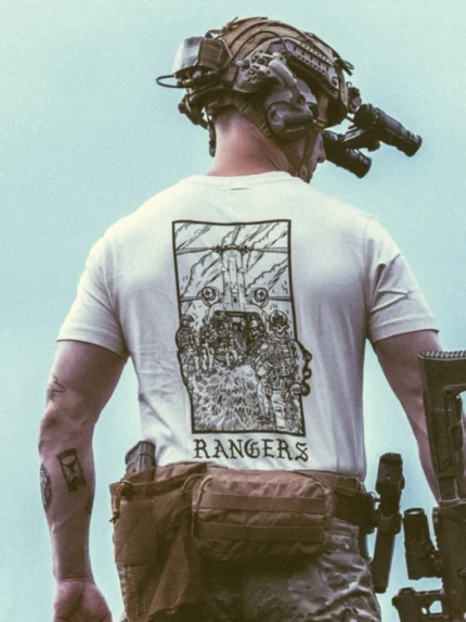 the trace apparel collection featuring rangers boarding a chinook