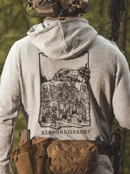 the trace apparel collection featuring a military reconnaissance group standing next to their equipment