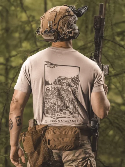 the trace apparel collection featuring a military reconnaissance group standing next to their equipment