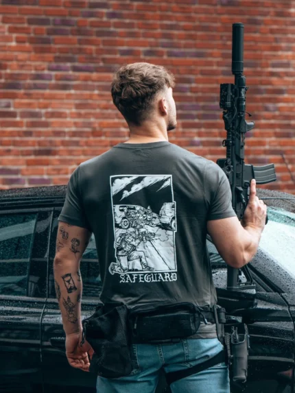 the trace apparel collection featuring a group of operators protecting a vip