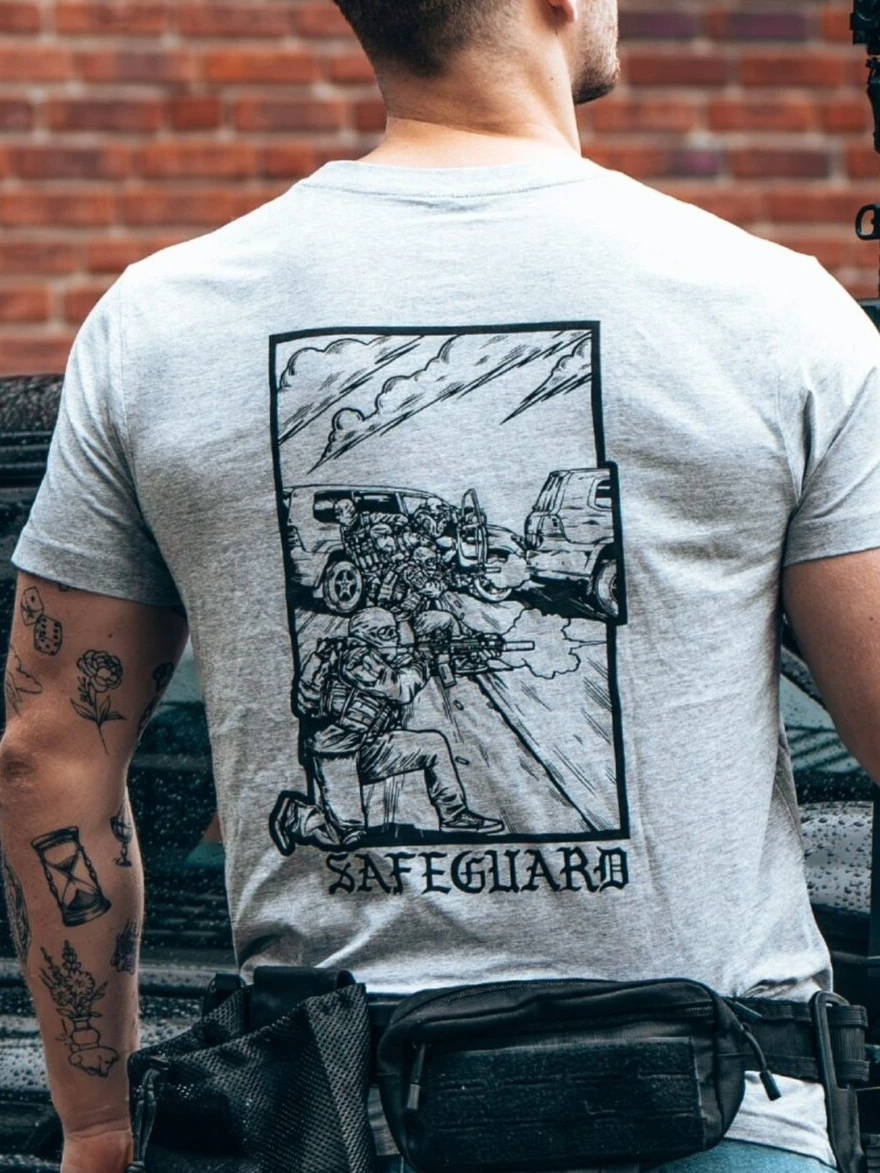 the trace apparel collection featuring a group of operators protecting a vip