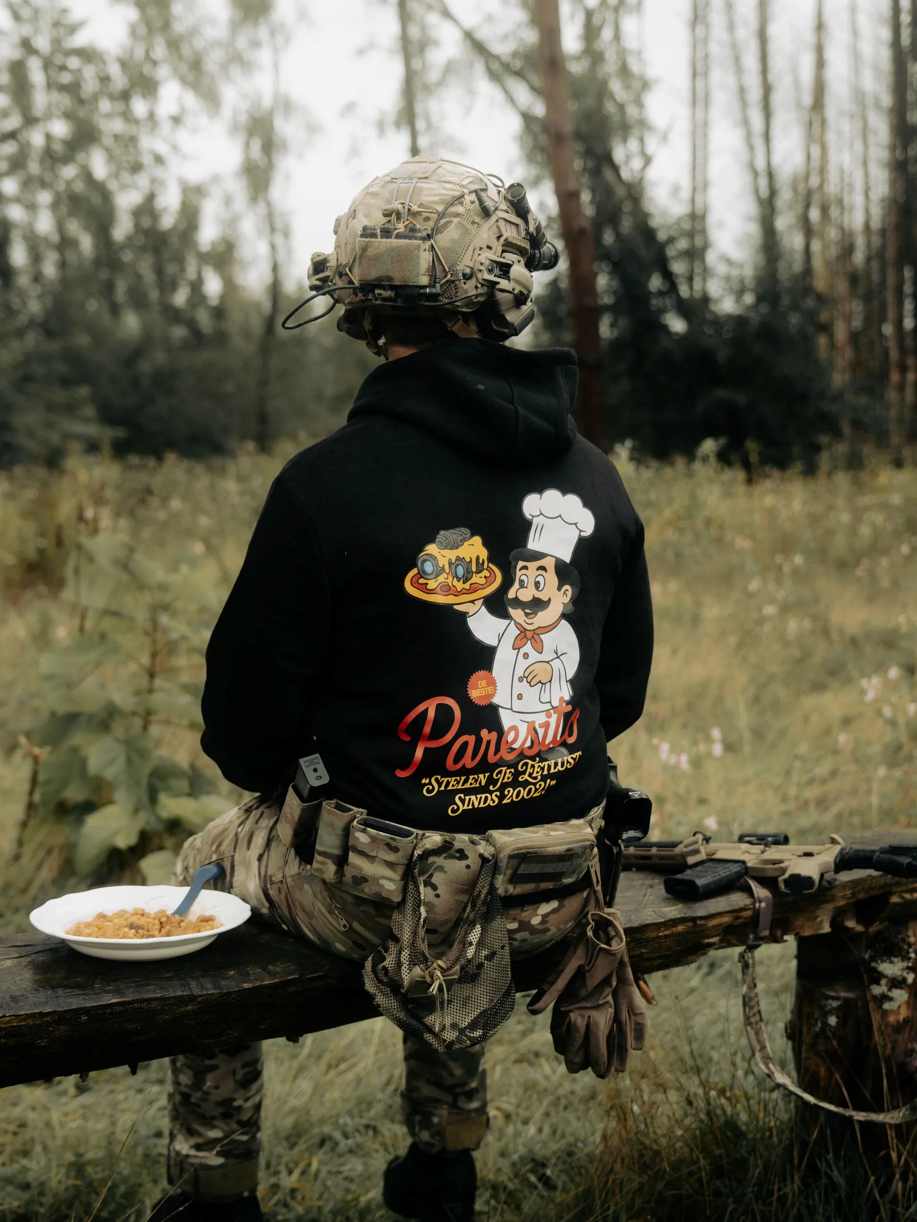 the trace hoodie featuring a design with military food