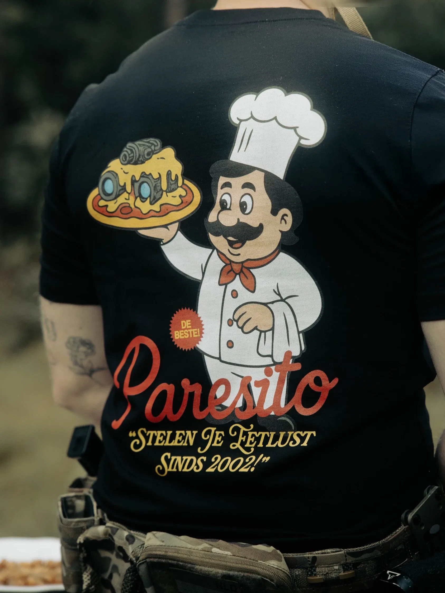 the trace tshirt featuring a design with military food