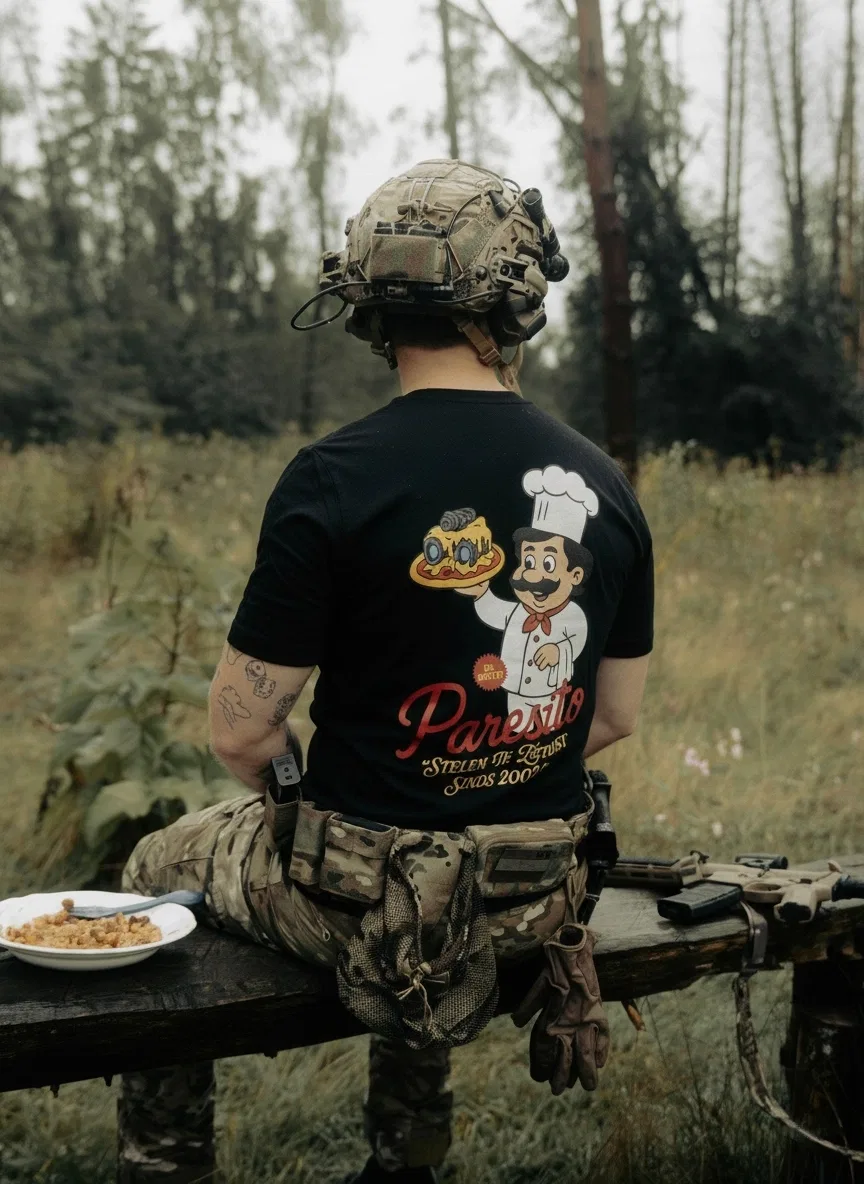 the trace tshirt featuring a design with military food