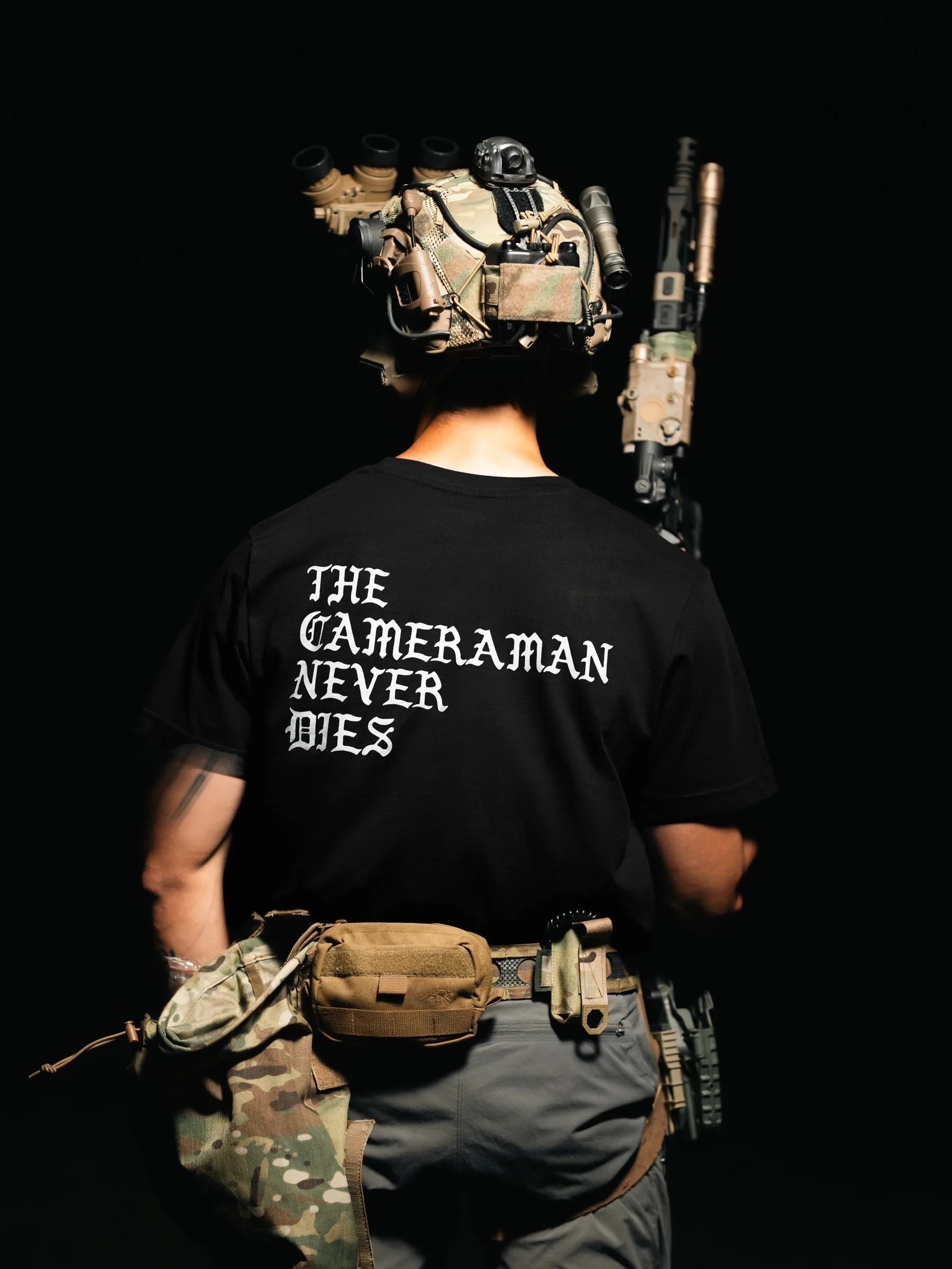 Cameraman Never Dies T-shirt back print, military apparel by The Trace
