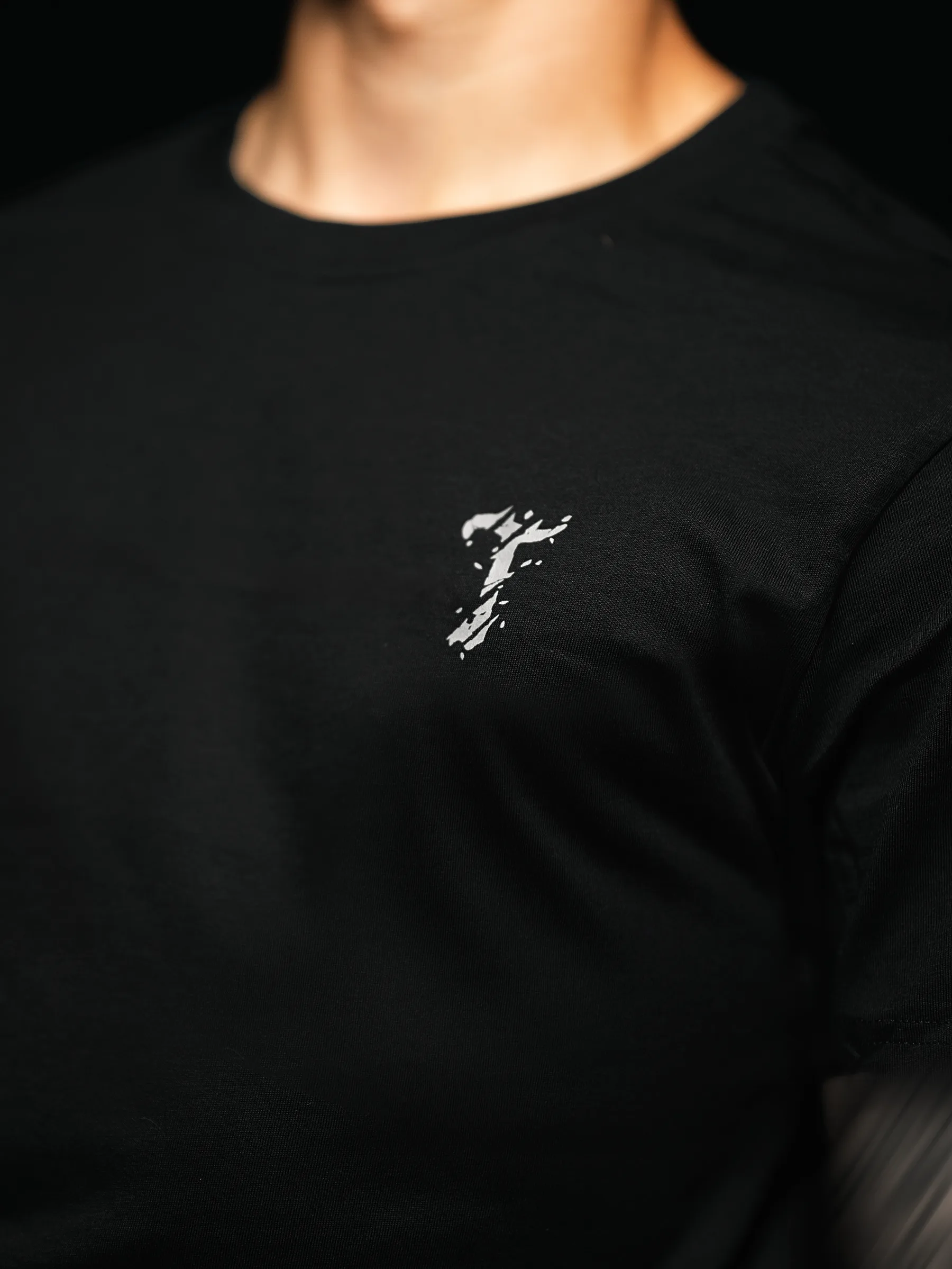 Tier 2 Grey Controlled Chaos T-shirt chest print close up, military apparel by The Trace
