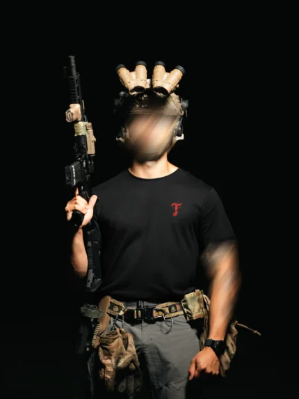 Tier 2 Red Controlled Chaos T-shirt front, military apparel by The Trace